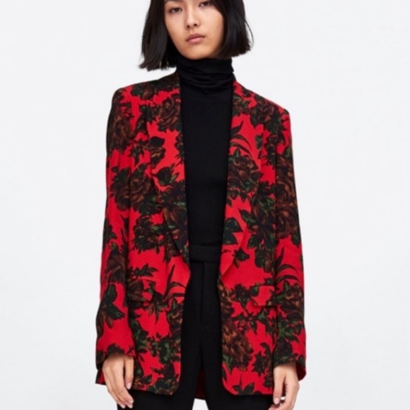 Zara Jackets & Blazers - Zara Red Floral Blazer